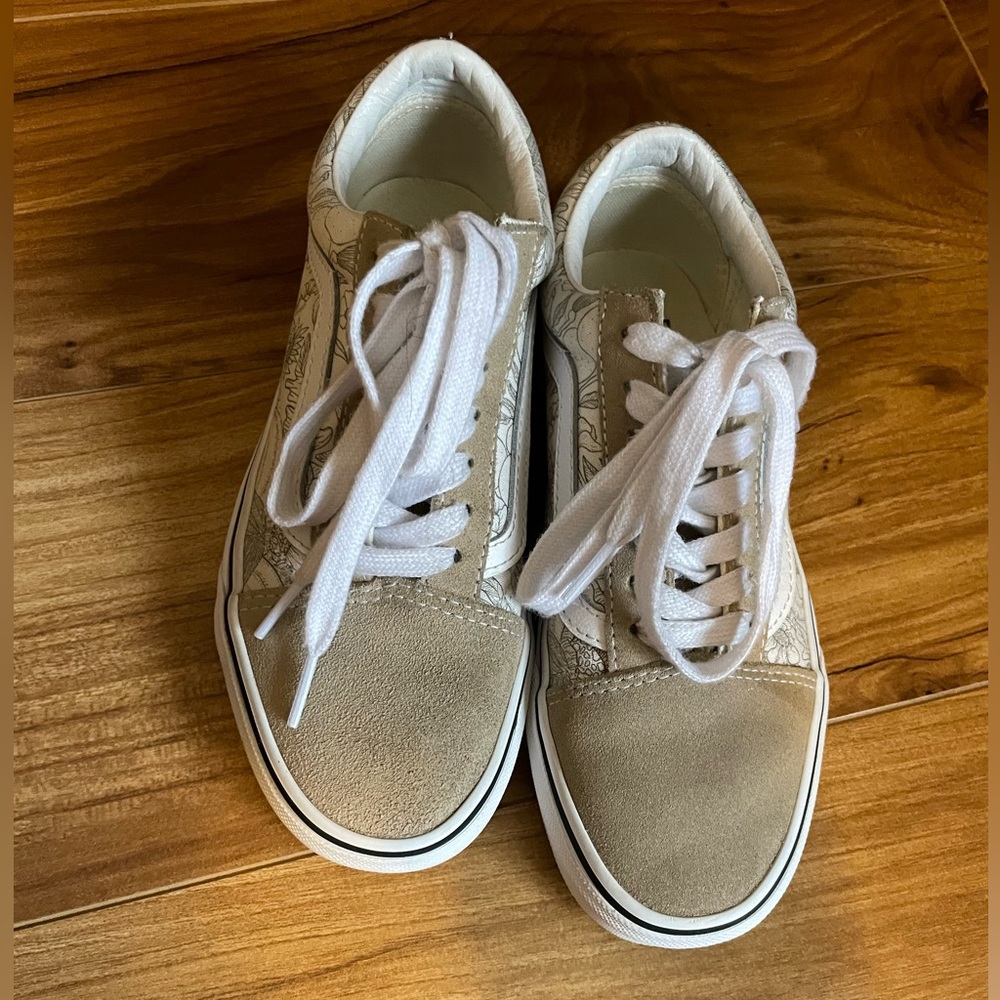 Cream / beige and white floral old Skool vans shoes